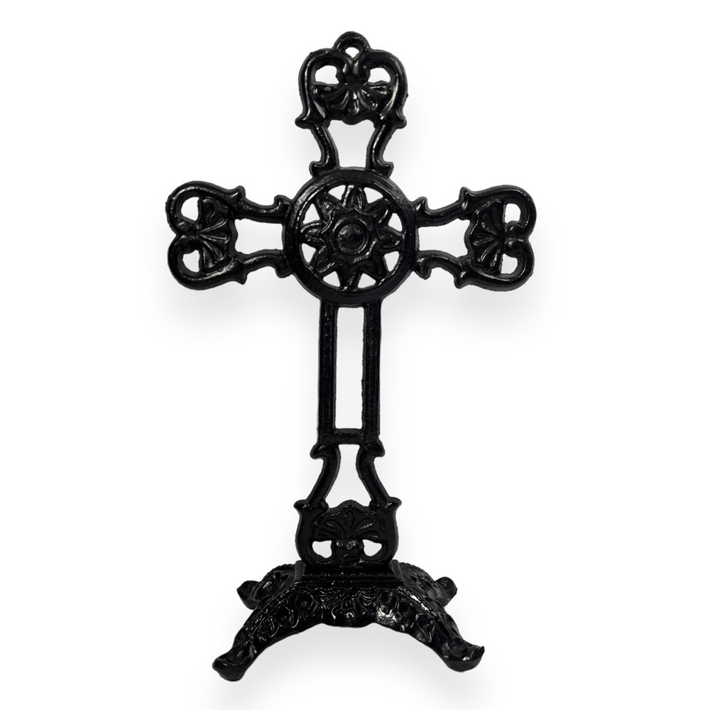 Burgin Handmade Cast‎ Iron Cross Spiritual Religious Sculpture 10.5”x6.25” Decor